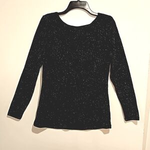 Jennifer Lopez black silver metallic long sleeve top open back Med.party holiday